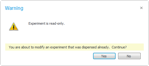 Warning message for read-only experiment